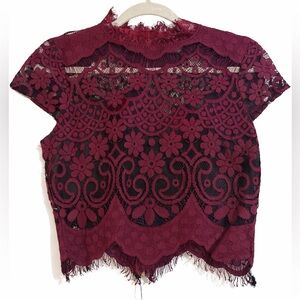 Women's Lace Crop Top - Burgundy